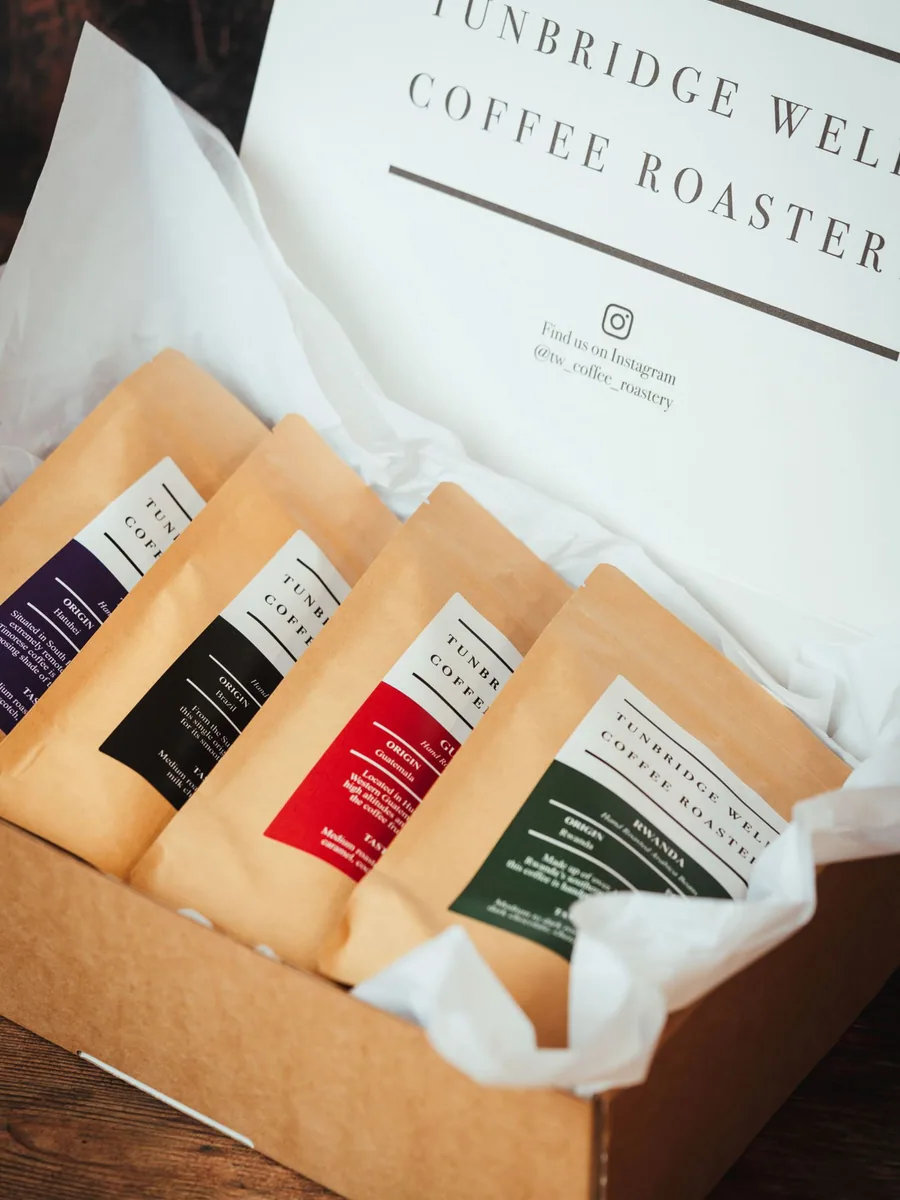 speciality gift box, kenya + colombia + peru coffee from tunbridge wells coffee roastery