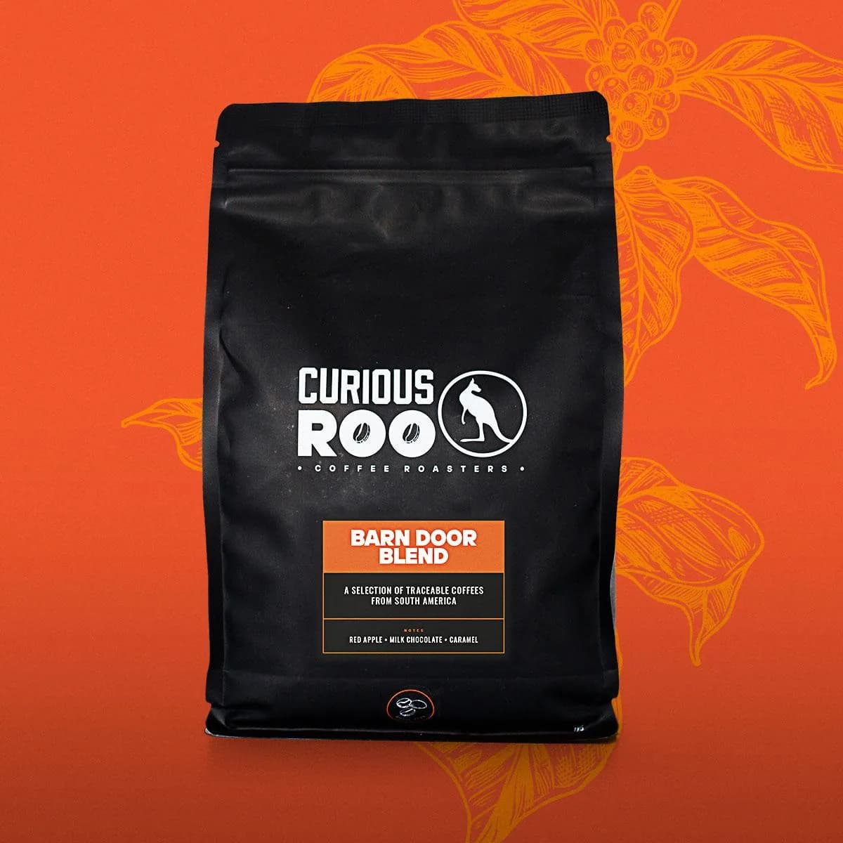 barn door blend, colombia + brazil coffee from curious roo coffee roasters