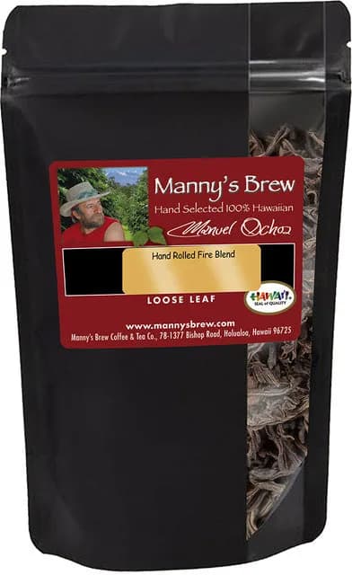hand rolled fire blend tea, hawaii coffee from buddha's cup kona coffee and tea farm