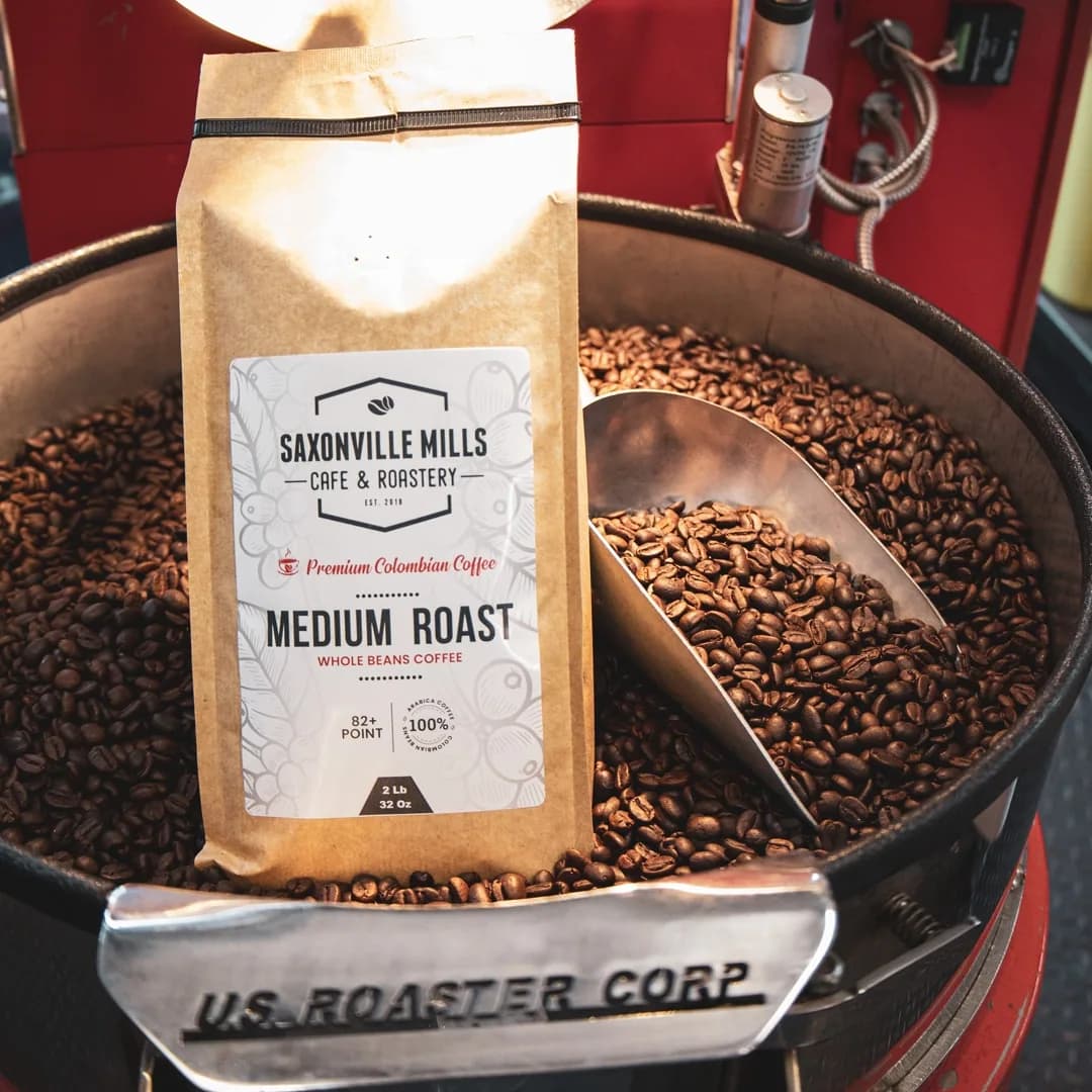 medium coffee, colombia coffee from saxonville mills cafe & roastery