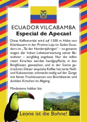 ecuador vilcabamba especial de apecael, ecuador coffee from leone caffè