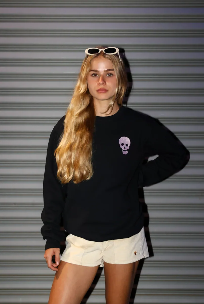 pink embroidered java kai skull pull over fleece // unisex, indonesia coffee from java kai