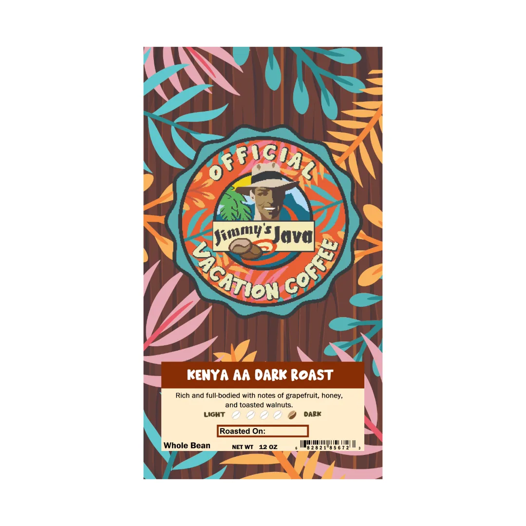 4oz bag of kenya kiplal aa dark roast coffee, kenya coffee from jimmy's java