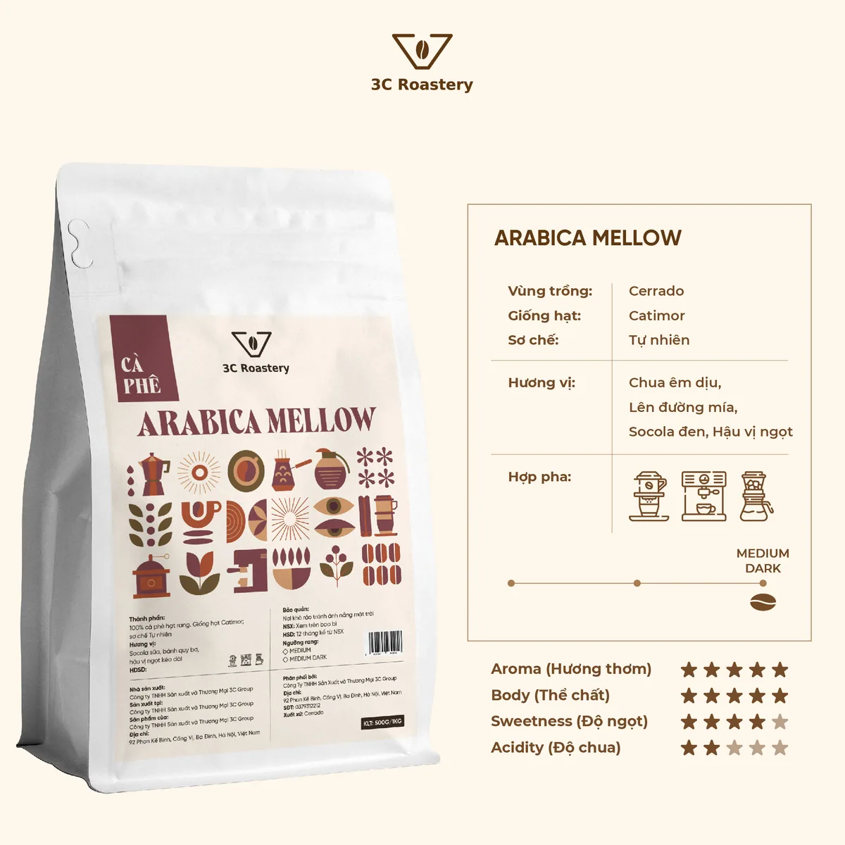 cà phê arabica mellow – sơ chế natural, brazil coffee from 3c roastery - 92 phan kế bính