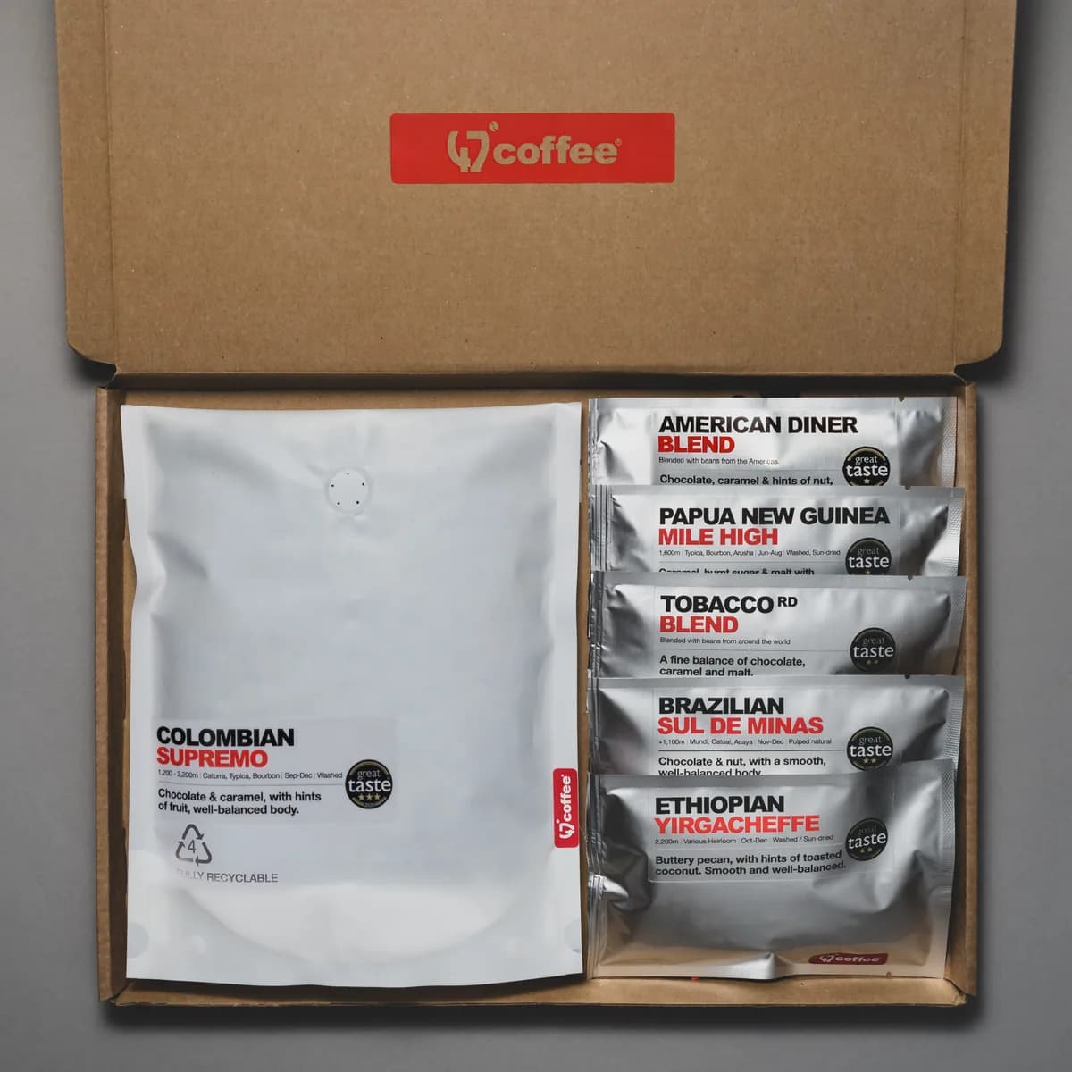 super six, ethiopia + brazil coffee from 47 degrees coffee