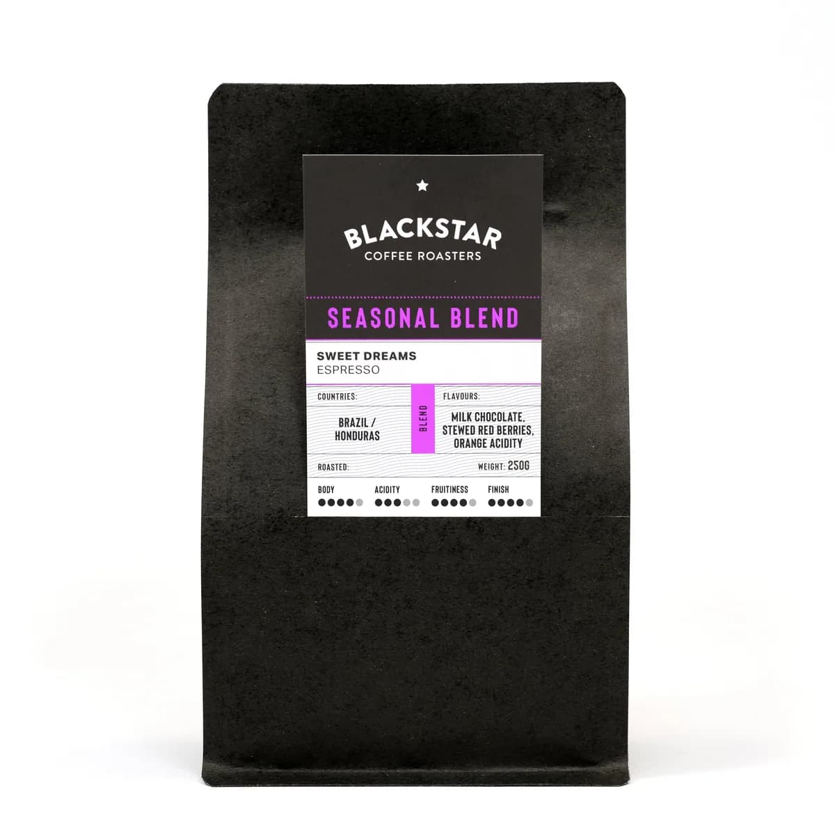 sweet dreams espresso premium blend, ethiopia + brazil coffee from blackstar coffee roasters - west end