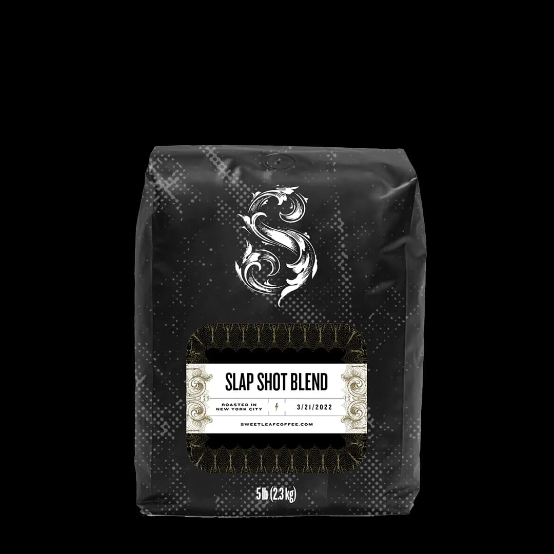 slap shot blend 2.5lb, ethiopia + colombia + guatemala coffee from sweetleaf coffee roasters