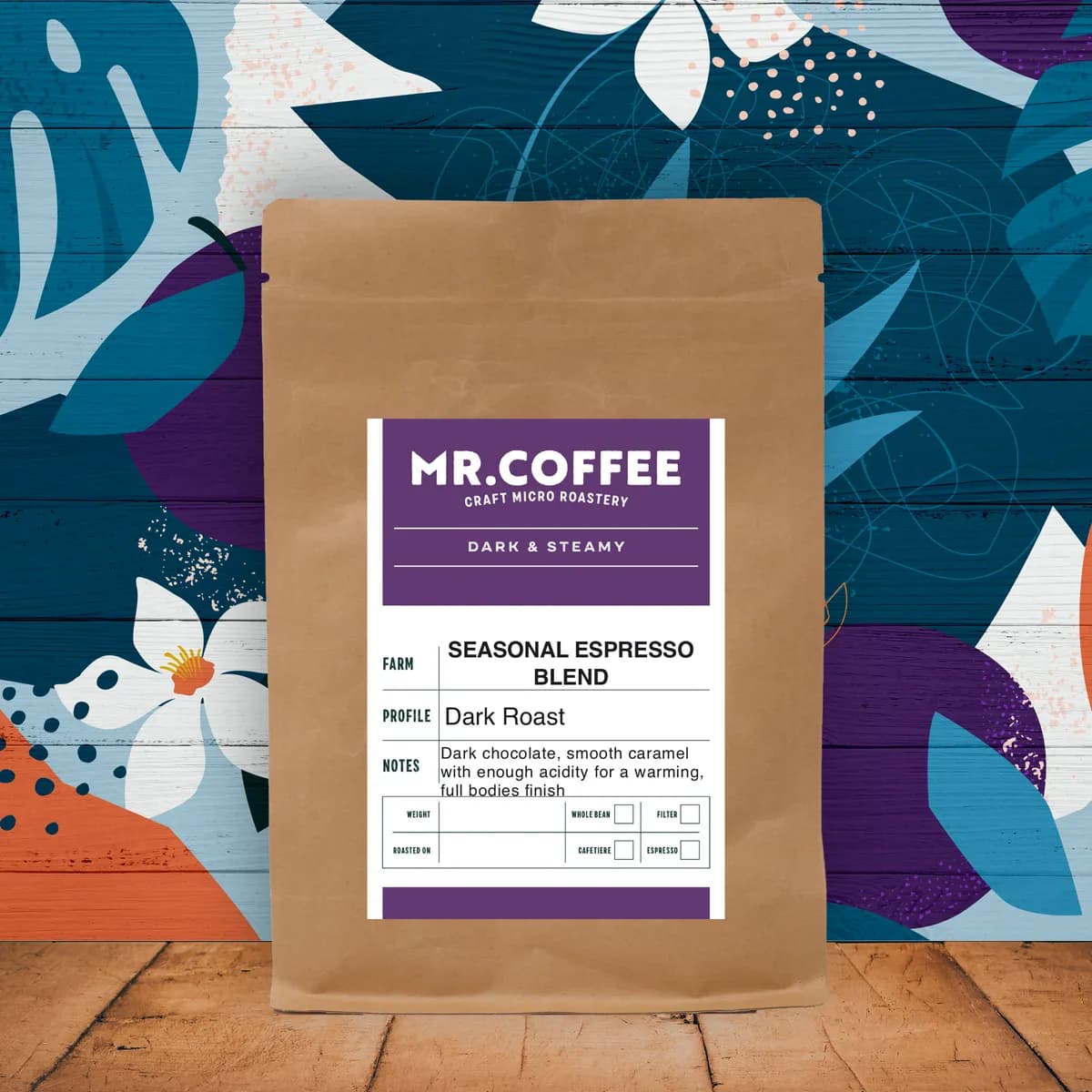 seasonal espresso blend - dark roast, rwanda + tanzania + peru + guatemala coffee from micro roastery