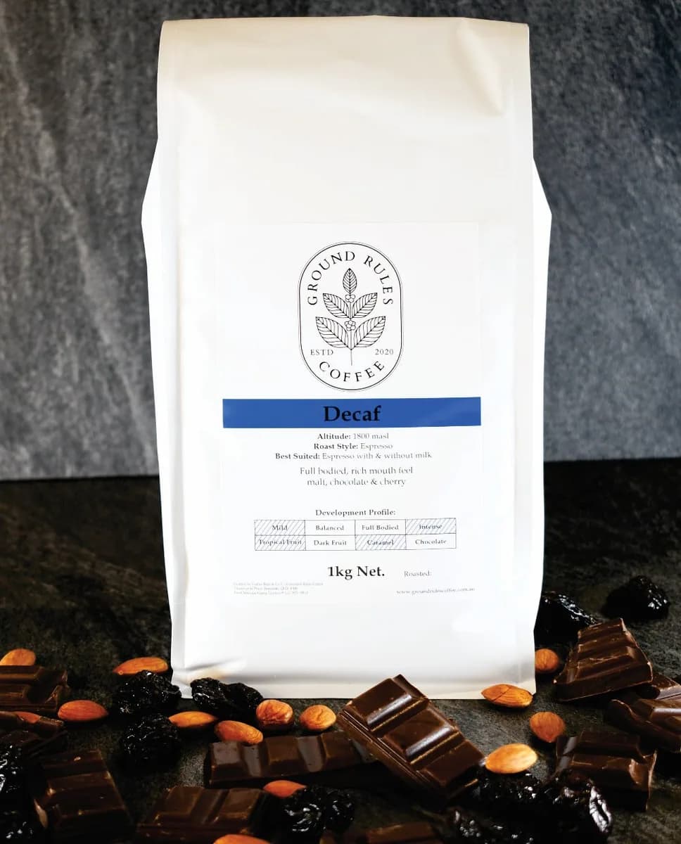 decaf coffee sugarcane processed, colombia coffee from ground rules coffee roastery / cafe / bar