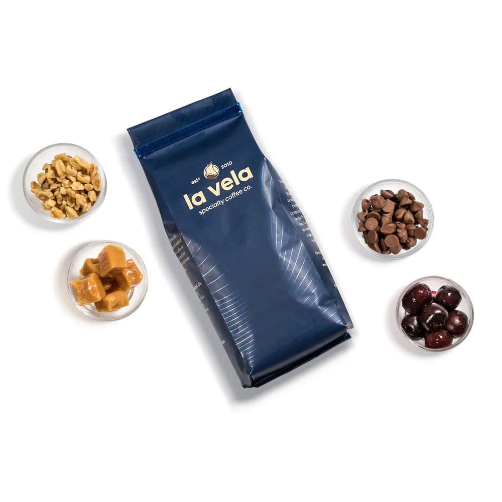 select specialty blend, colombia + brazil + peru + guatemala coffee from la vela coffee roasters and coffee services