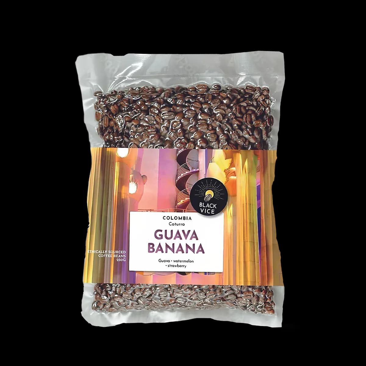 guava banana caturra hybrid natural, colombia coffee from black vice coffee roasters