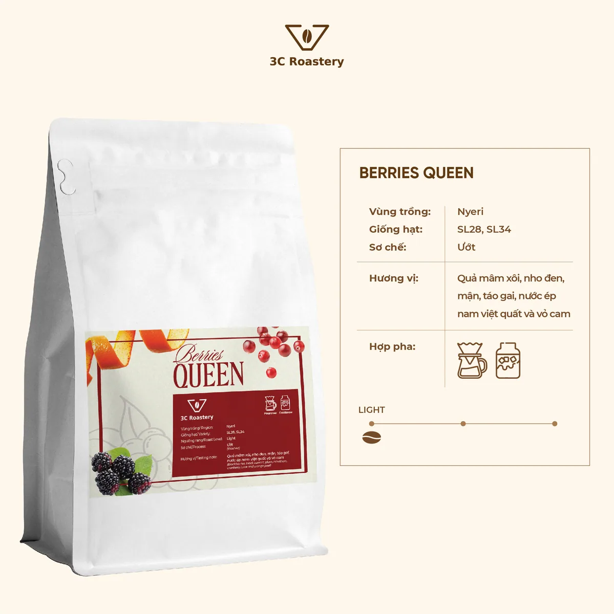berries queen, ethiopia + kenya coffee from 3c roastery - 92 phan kế bính