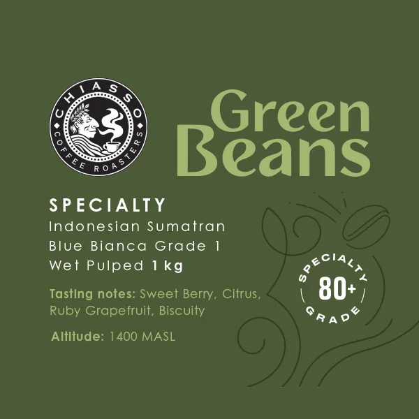 indonesia blue bianca unroasted green coffee beans 1kg, indonesia coffee from chiasso coffee roasters
