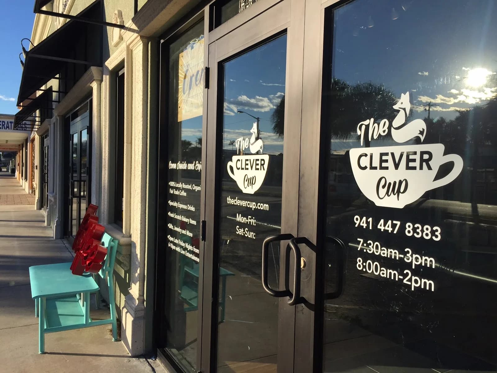 The Clever Cup Coffee Shop in Sarasota, specialty coffee cafe